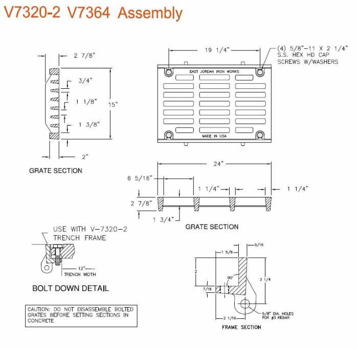 15" Wide Frame and Grate Bolted Assembly