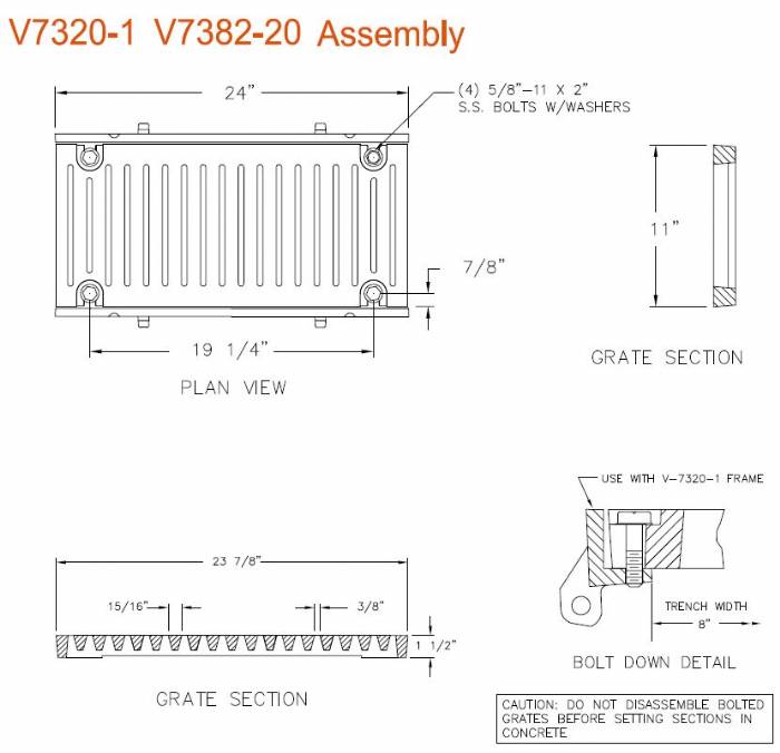 10" Wide ADA Compliant Grate and Frame Bolted Assy