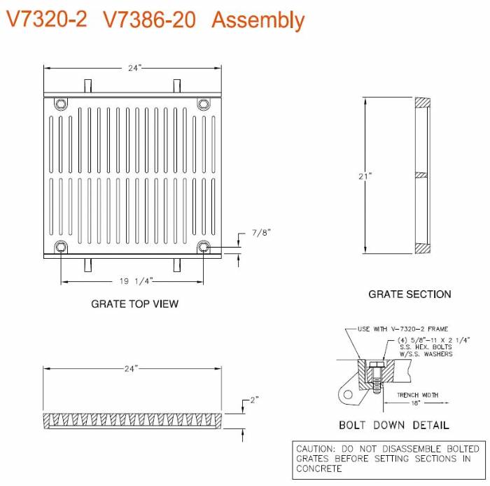 20" Wide ADA Compliant Grate and Frame Bolted Assy
