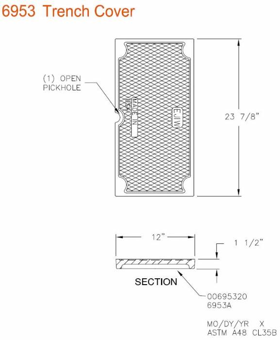 12" Wide Solid Trench Drain Cover 1 1/2" Deep