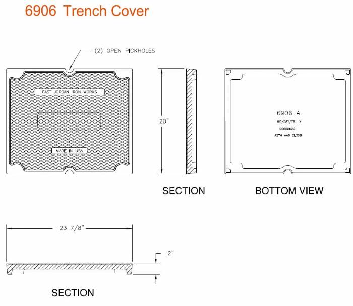 20" Wide Solid Trench Drain Cover 2'' Deep