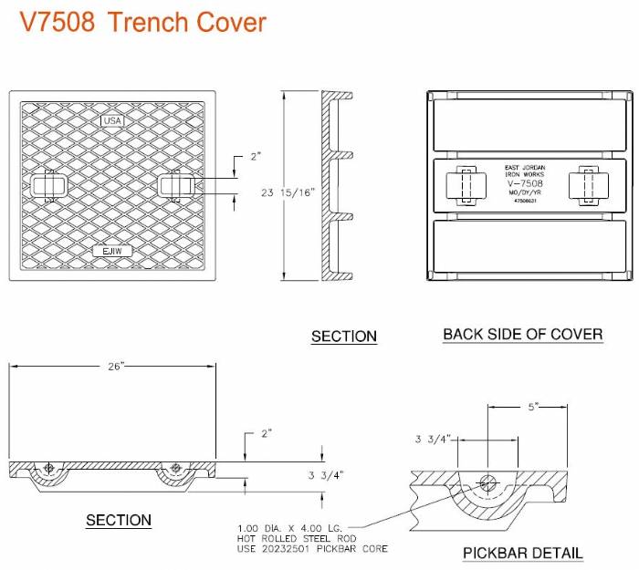 26" Wide Solid Trench Drain Cover 2" Deep