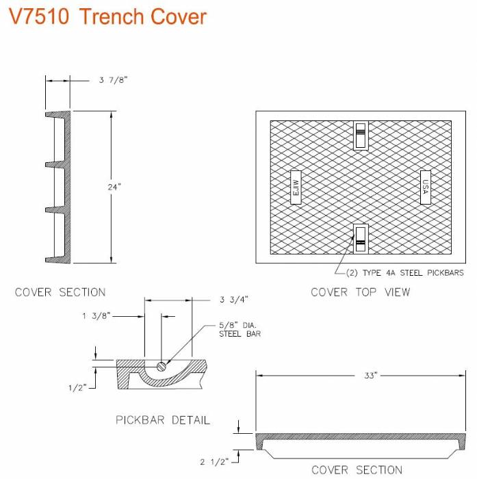 33" Wide Solid Trench Drain Cover 2 1/2" Deep