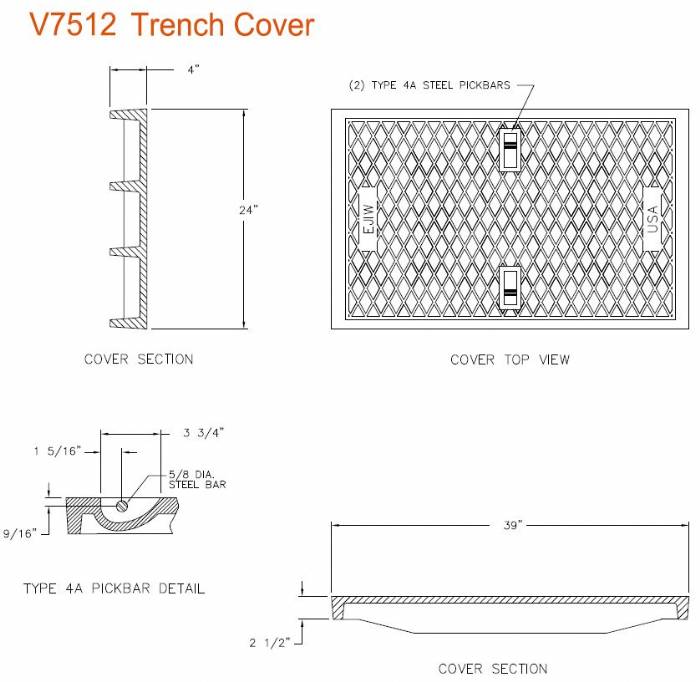 39" Wide Solid Trench Drain Cover 2 1/2" Deep With Frame