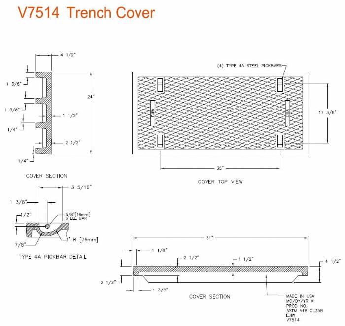 51" Wide Solid Trench Drain Cover 2 1/2" Deep