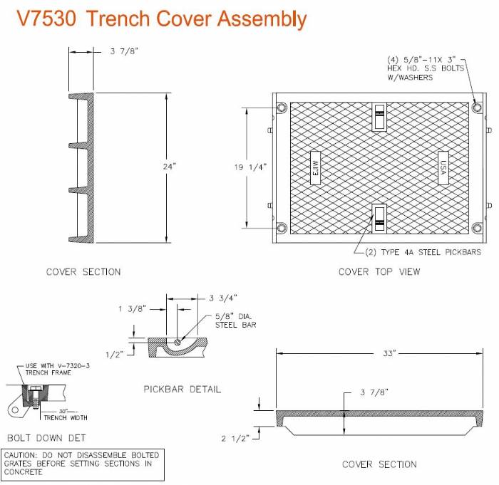 33" Wide Solid Trench Drain Cover 2 1/2" Deep