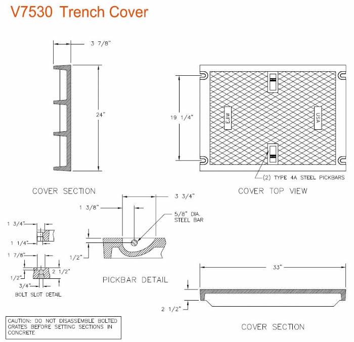 33" Wide Solid Trench Drain Cover 2 1/2" Deep