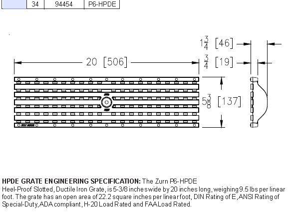 Zurn P6-HPDE-OS Heel-Proof ADA Longitudinal Ductile Iron Grate