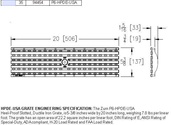 Zurn P6-HPDE-USA Heel-Proof ADA Longitudinal Ductile Iron Grate